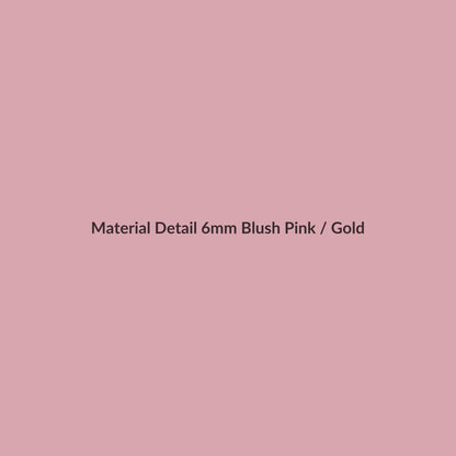 Blush Orbit Rose Quartz & Gold material detail – rose-quartz-style beads with selective polished gold-tone spacers