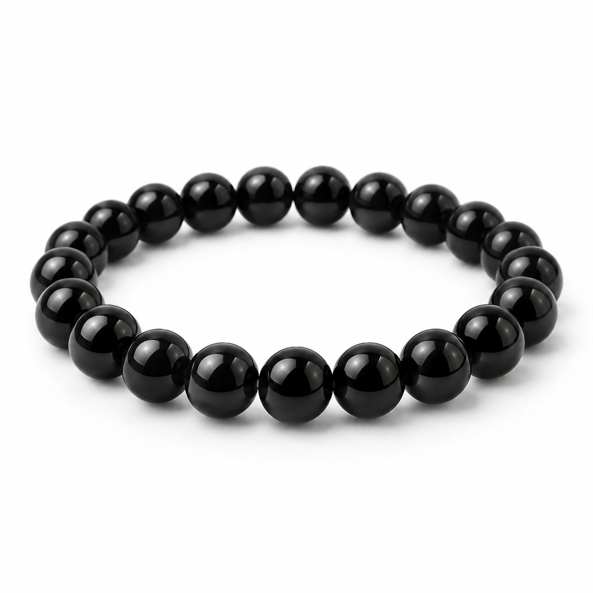 VELQIZORA™ Noctis Obsidian Bead Bracelet – Black Polished Stone Wristband, Minimalist Unisex Hand Bracelet
