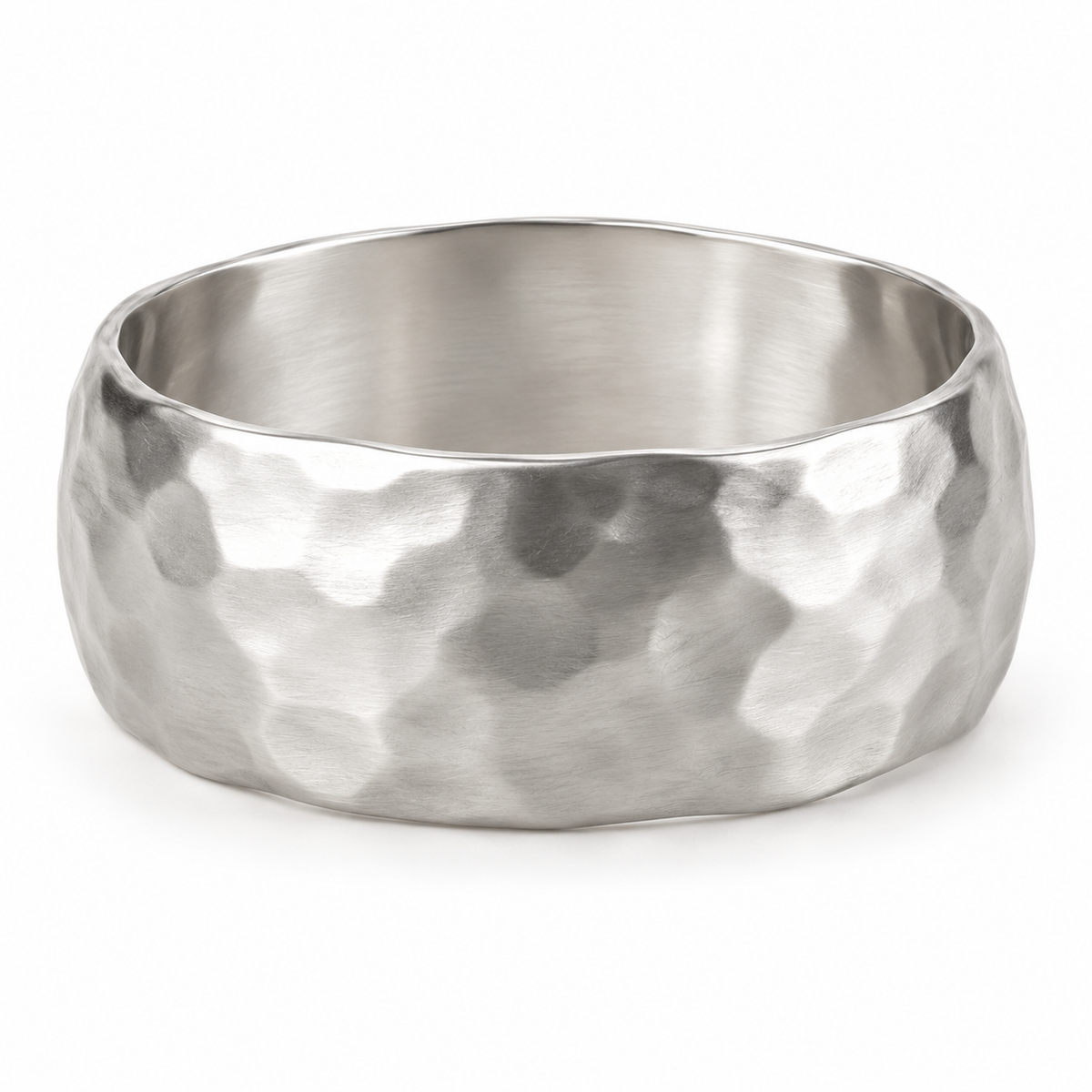 VELQIZORA™ Elowen Hammered Wide Bangle – Brushed Silver Statement Bracelet, Organic Sculptural Wrist Jewelry